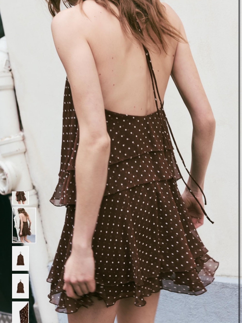 NWT Zara Brown Polka Dot Layered Halter Dress - Picture 2 of 9